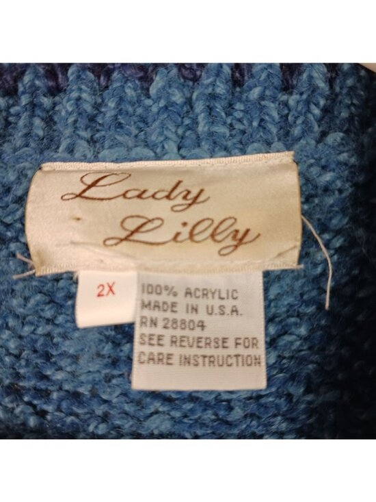 Turquoise Bejeweled Blue Marled Knit Toggle Vest Womens 2X Eclectic Art To Wear - Picture 6 of 10